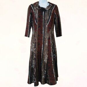 ROBBIE BEE Cowl Neck A-Line Multicolor Lined 3/4 Sleeve Stretch Midi Dress Sz L